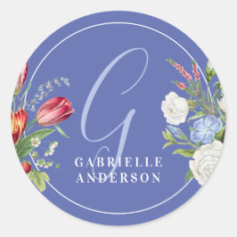 Adesivo Monograma Floral de Lavanda Chic Pastel Aquarela