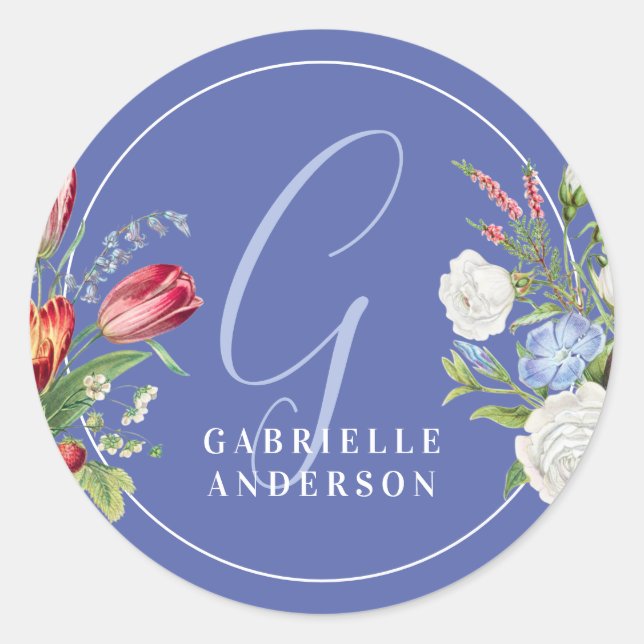 Adesivo Monograma Floral de Lavanda Chic Pastel Aquarela (Frente)