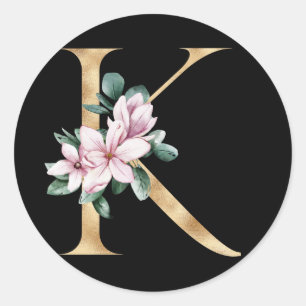 Adesivo Monograma floral de magnólia em ouro K