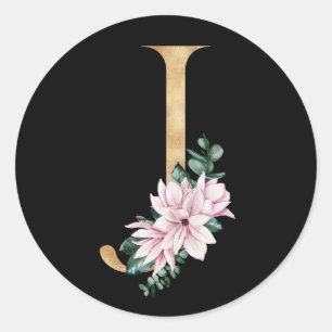 Adesivo Monograma floral de magnólia em ouro, letra J