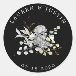 Adesivo monograma floral de ouro prateado dramático