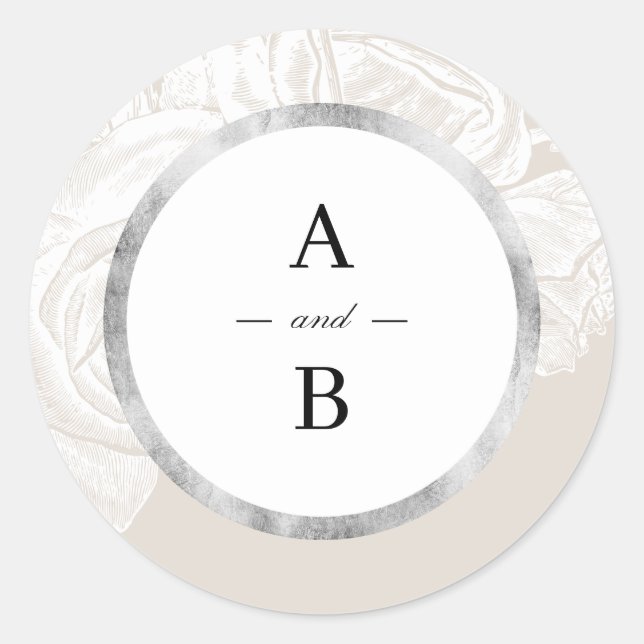 Adesivo Monograma floral de rosa neutro de luxo (Frente)