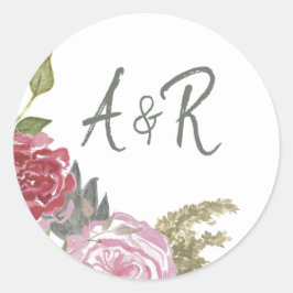 Adesivo Monograma Floral de Rosas em Aquarela