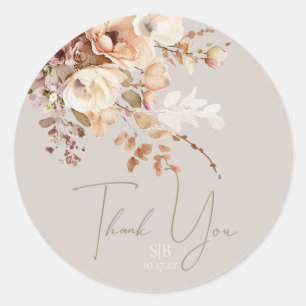 Adesivo Monograma Floral De Taupe Botânico Obrigado