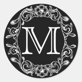 Adesivo Monograma Floral de Vintage Preto