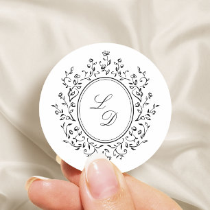Adesivo Monograma Floral Elegante Simples Casamento Vintag