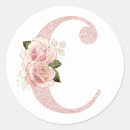Adesivo Monograma Floral em Glitter Rosa Dourado Feminino