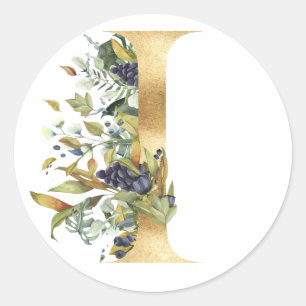 Adesivo Monograma floral em ouro Sticker Redondo Clássico