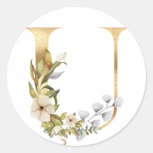 Adesivo Monograma floral em ouro Sticker Redondo Clássico