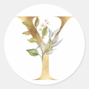 Adesivo Monograma floral em ouro Sticker Redondo Clássico