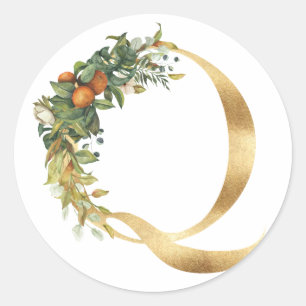 Adesivo Monograma floral em ouro Sticker Redondo Clássico