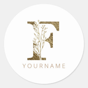 Adesivo Monograma Floral F Folhagem Dourada Elegante