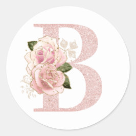 Adesivo Monograma Floral Girly com Brilho em Rosa Dourado