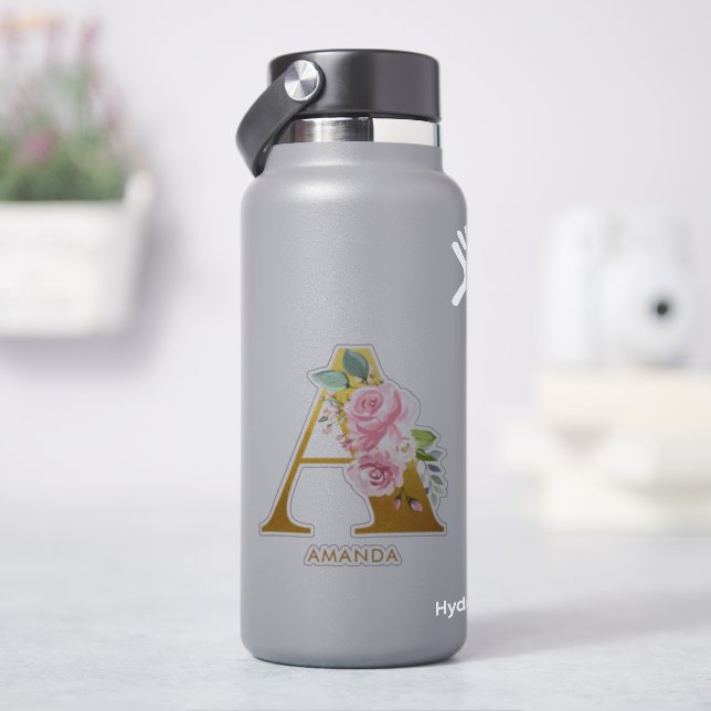 Adesivo Monograma Floral Letra A Monogramada (HidroFlask)