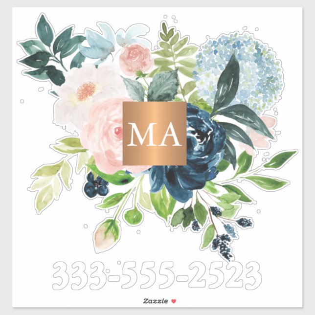 Adesivo Monograma floral metálico de cobre (Folha)