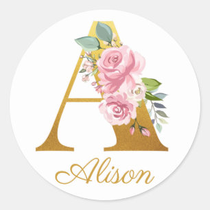Adesivo Monograma Floral Nome Personalizado Botânico Inic