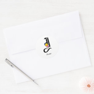 Adesivo Monograma Floral Personalizado J + Nome Selo de En