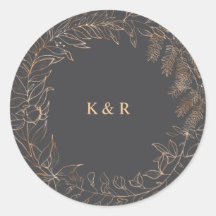 Adesivo monograma floral romântico dourado de casamento