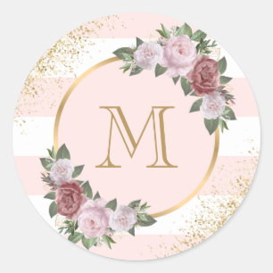 Adesivo Monograma Floral Rosa Beijo Dourado