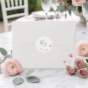 Adesivo Monograma Floral Rosa Blush Minimalista de Casamen