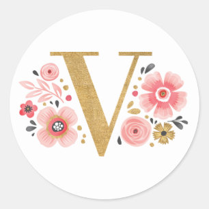 Adesivo Monograma Floral Rosa Elegante Letra Dourada Inici