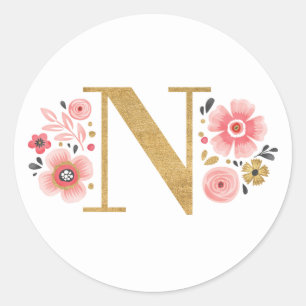 Adesivo Monograma Floral Rosa Elegante Letra Dourada Inici