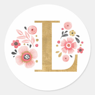 Adesivo Monograma Floral Rosa Elegante Letra Dourada Inici