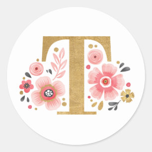 Adesivo Monograma Floral Rosa Elegante Letra Dourada Inici