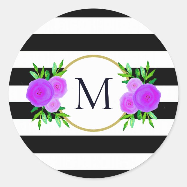 Adesivo Monograma Floral Roxo-Puro-Preto-Cinto-Branco (Frente)