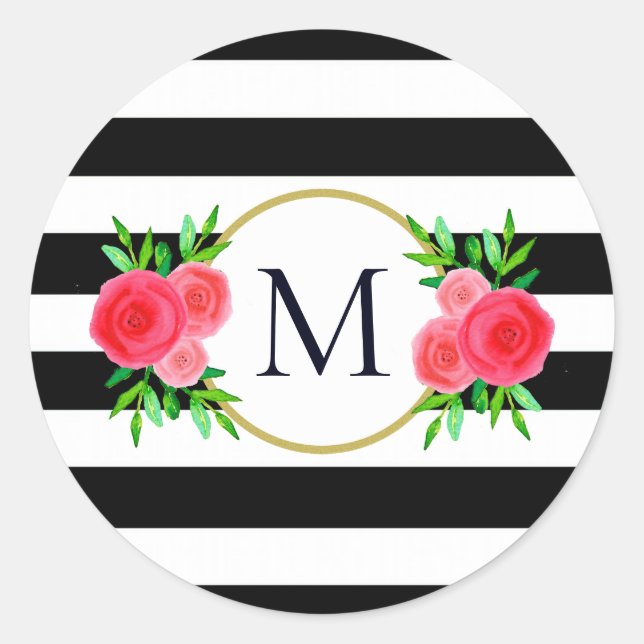 Adesivo Monograma Floral Vermelho Coral Vermelho, Branco-B (Frente)