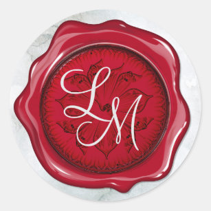 Adesivo Monograma floral vermelho e preto elegante do selo