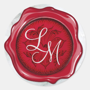 Adesivo Monograma floral vermelho e preto elegante do selo