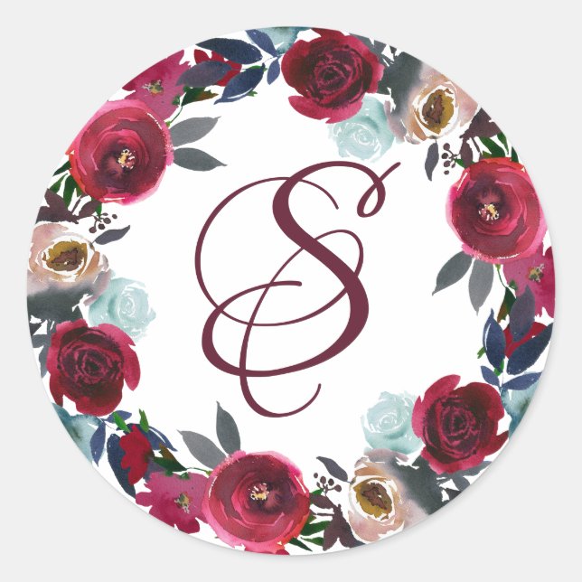 Adesivo Monograma Floral Vermelho Elegante (Frente)