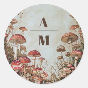 Adesivo Monograma Floresta Outono Aquarela Cogumelo Casame
