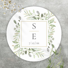 Adesivo Monograma Folhagem Verde Dourado Casamento