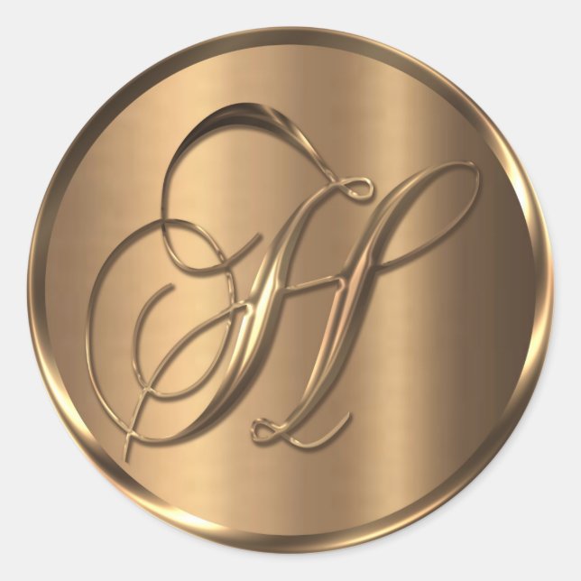 Adesivo Monograma H Selo de Envelope de Bronze Não METÁLIC (Frente)