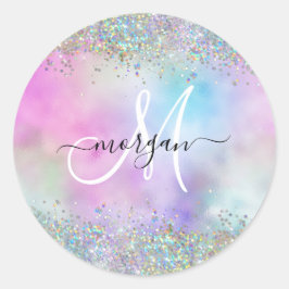 Adesivo Monograma Holográfico Glitter Arco-Íris Pastel