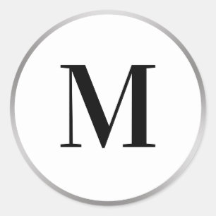 Adesivo Monograma Inicial Branco e Preto Prateado Elegante