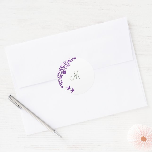 Adesivo Monograma Inicial de Leitura Floral Verde Roxo (Envelope)