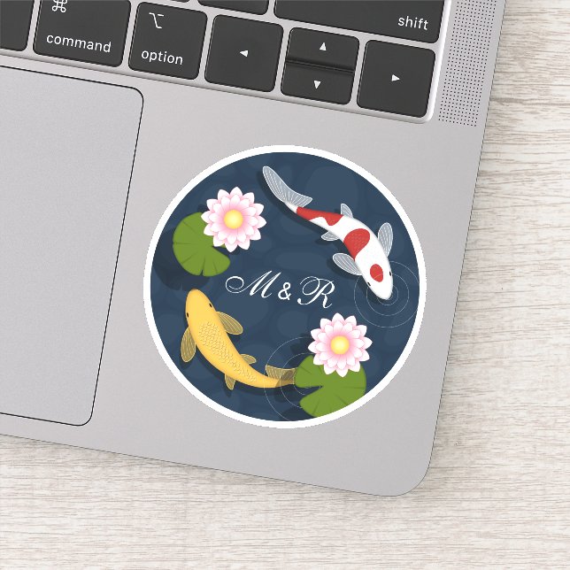 Adesivo Monograma inicial de peixe-koi japonês (Detalhe)