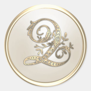 Adesivo Monograma inicial do Ornamentado de marfim Dourado