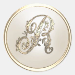 Adesivo Monograma inicial do Ornamentado de Marfim Dourado