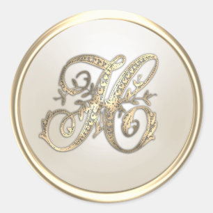 Adesivo Monograma inicial do Ornamentado de marfim Dourado