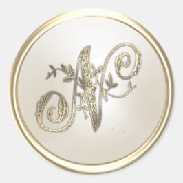 Adesivo Monograma inicial do Ornamentado Dourado e marfim 