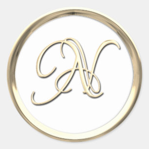 Adesivo Monograma inicial Dourado N Script Qualquer Cor