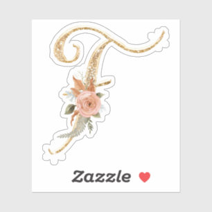 Adesivo Monograma Inicial F Glitter Peony Rosa Floral