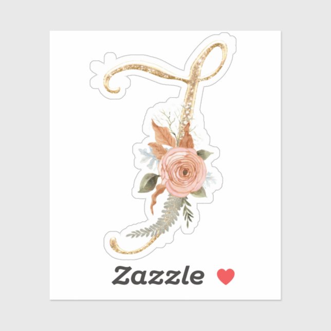 Adesivo Monograma Inicial J Glitter Peony Rosa Floral Dour (Folha)