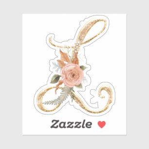 Adesivo Monograma Inicial L Glitter Peony Rosa Floral