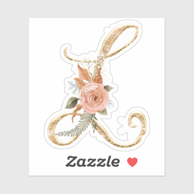 Adesivo Monograma Inicial L Leve Dourada Peony Rosa Floral (Folha)