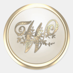 Adesivo Monograma Inicial Ornamentado em Ouro e Marfim W